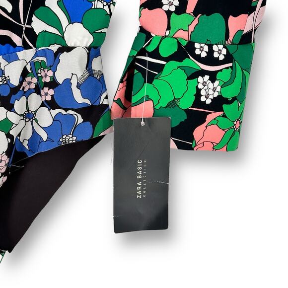Zara Tie Front Deep V Neck Floral Print Bodysuit Womens Size Small Long Sleeve - Picture 5 of 10